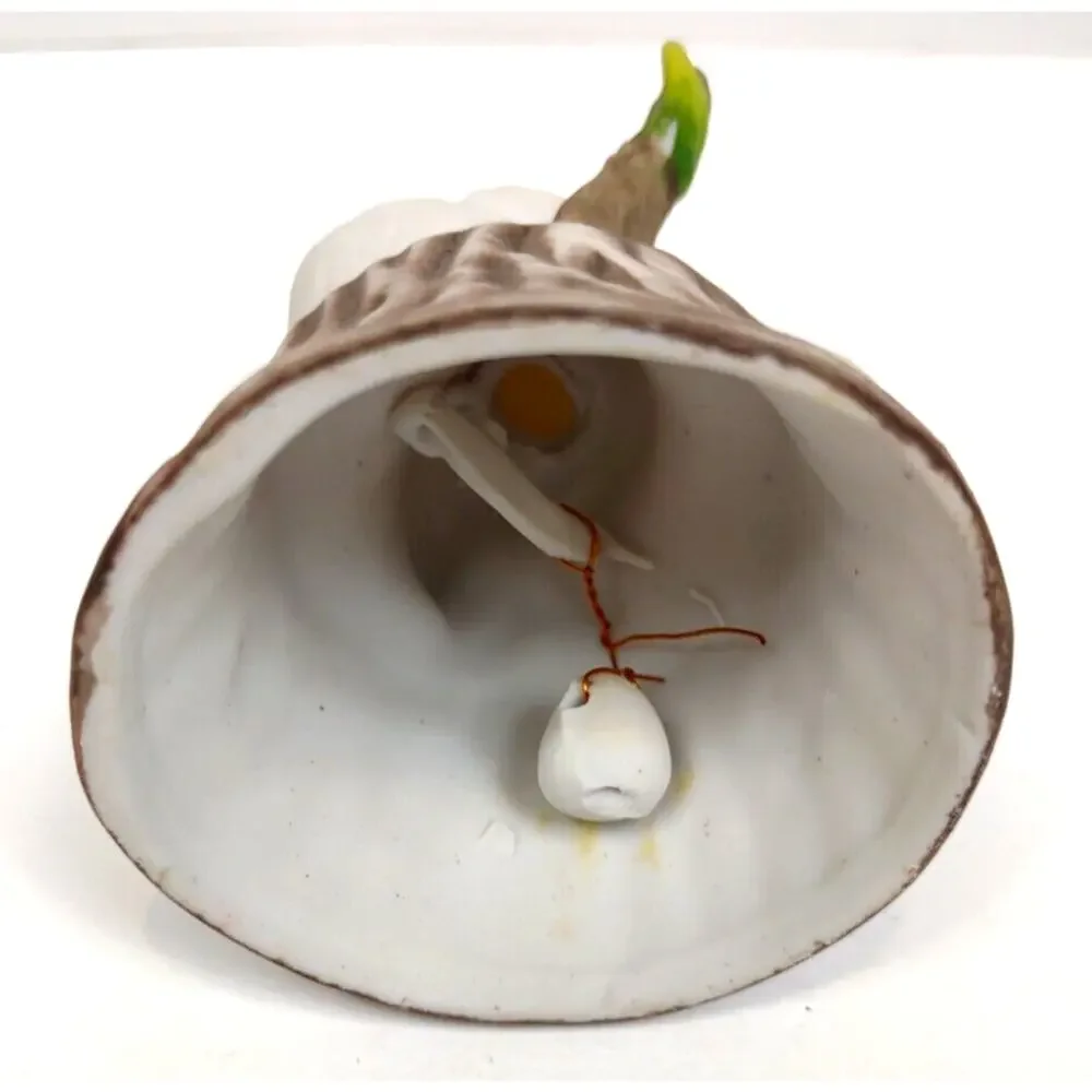 Vintage White Dove Bone China Bell Bird on Tree Branch and Stump